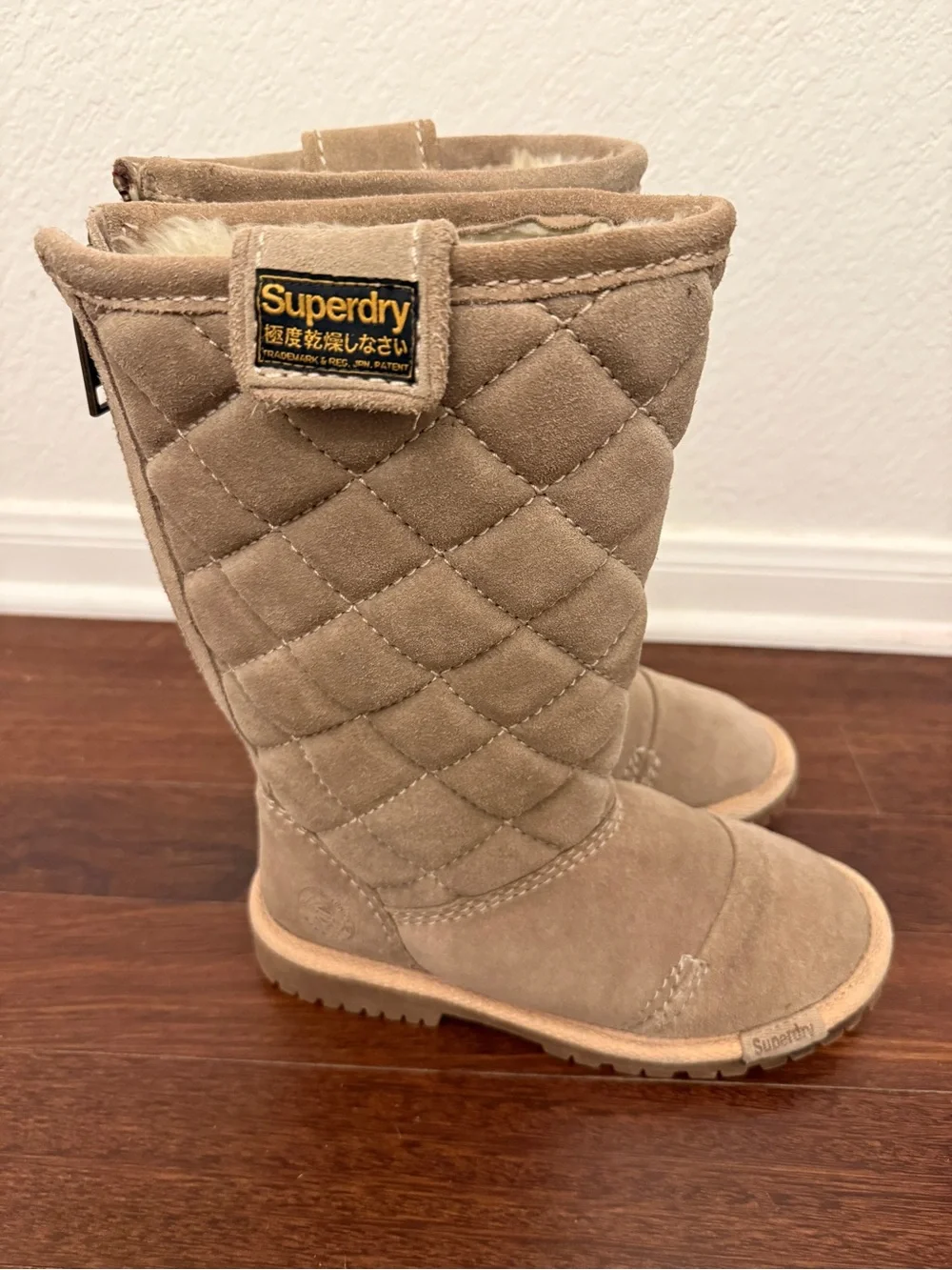 Women’s Superdry Quilted Suede Tall Winter Boots - Beige